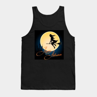 Happy Halloween poster with witch on a broom Tank Top